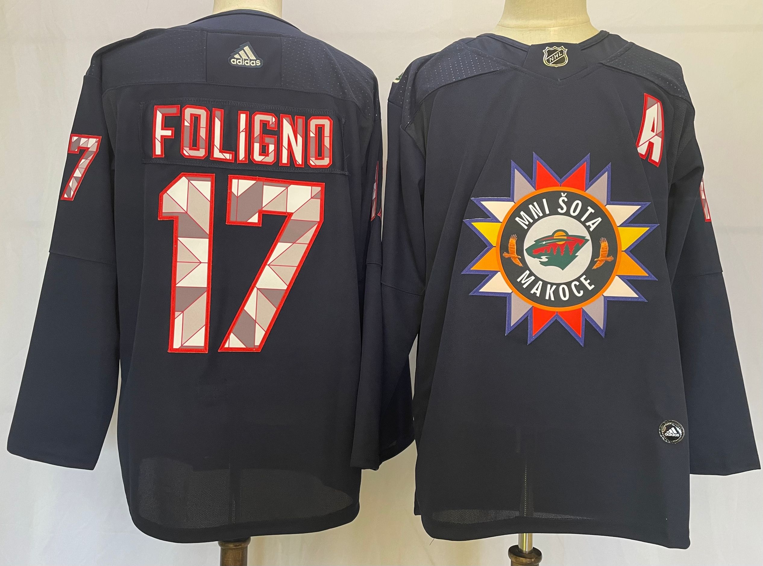 Men Minnesota Wild 17 Foligno Blue New 2022 Adidas NHL Jersey